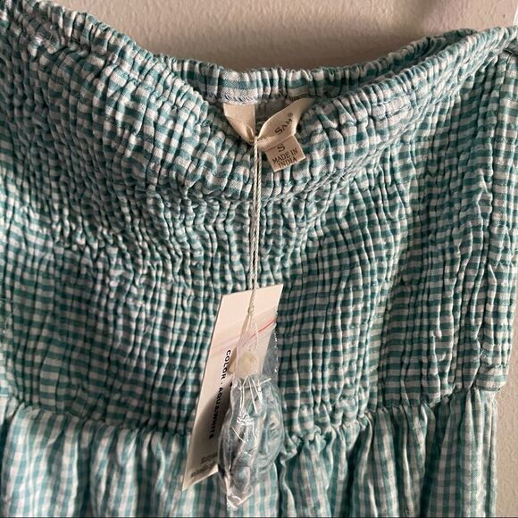 NWT Sim and Sam teal and white checkerd maxi dress size small - Picture 3 of 6